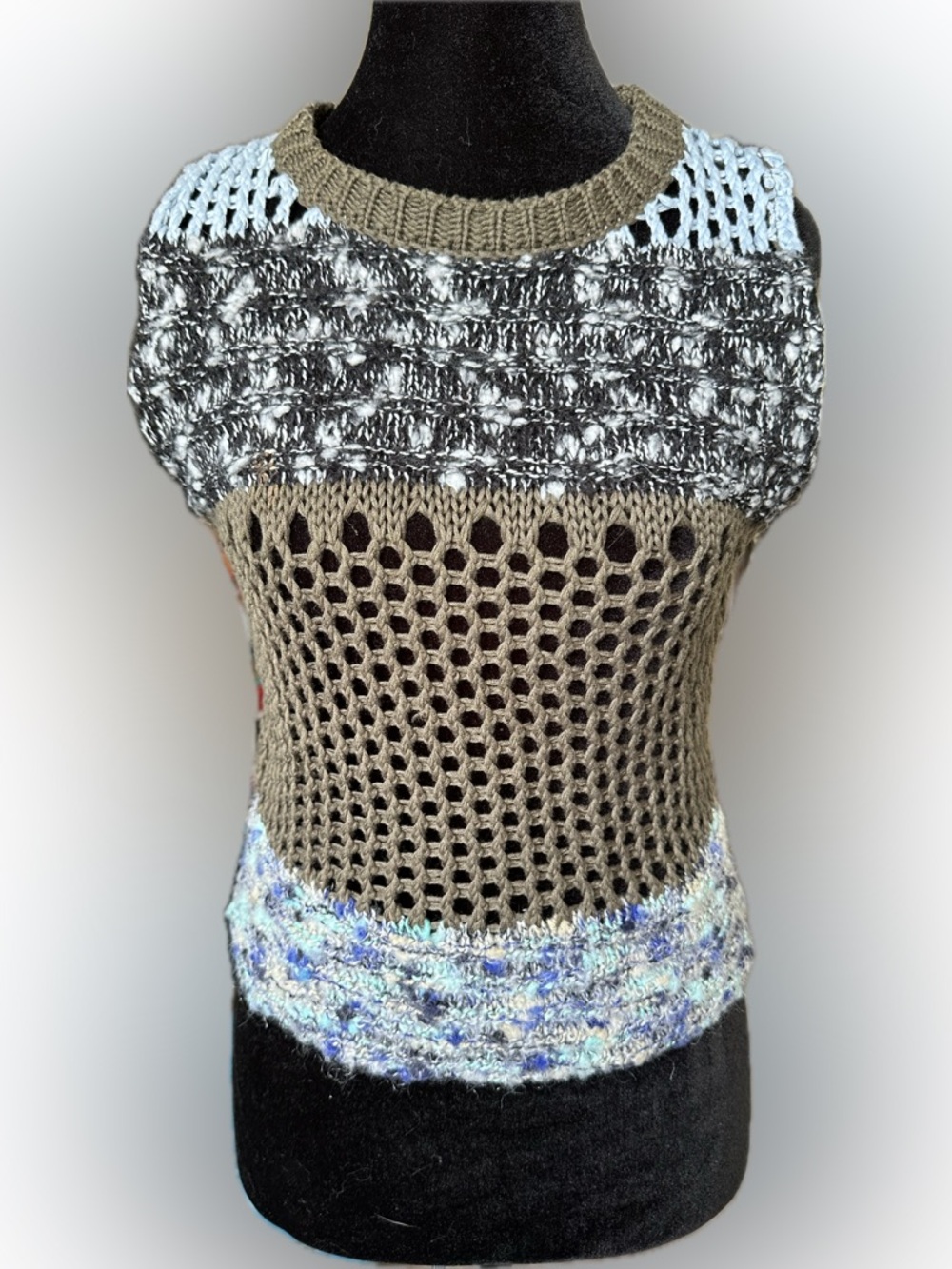 Zara Multi-Texture Knit Tank Top in Olive, Black, Light Blue and Cream